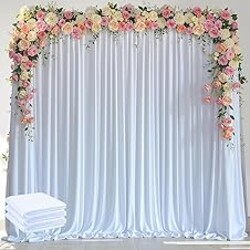 Wokceer White Backdrop Curtain for Wedding Parties 3 Pack 10x8FT Wedding Curtains Photo Backdrop Drapes Polyester for Photoshoot Baby Shower Birthday Party Curtains Background 6 Panels 5x8FT
