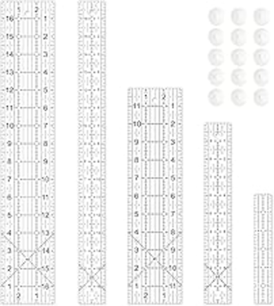 Sewing Ruler,5 Piece Quilting Rulers,3 x17 Inch,1.5 x17 Inch,3 x12 Inch,1.5 x10 Inch,1 x6 Inch,Acrylic Ruler,Cutting Ruler with Non-Slip Rings (Black and White)
