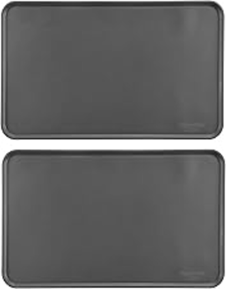 Amazon Basics Waterproof Non-Slip Silicone Pet Feeding Mat with Raised Edges, Prevents Spills, Easy to Clean, Protects Floors for Cat & Dog Food and Water Bowls, 18.5 x 11.5 Inches, Gray, 2-Pack