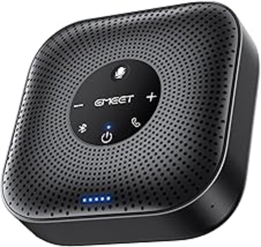 EMEET Conference Speakerphone M0 Plus, 4 AI Mics 360° Voice Pickup, Noise Reduction, USB C Speaker, Bluetooth Conference Speaker for 8 People w/Daisy Chain for 16 Compatible with Leading Software