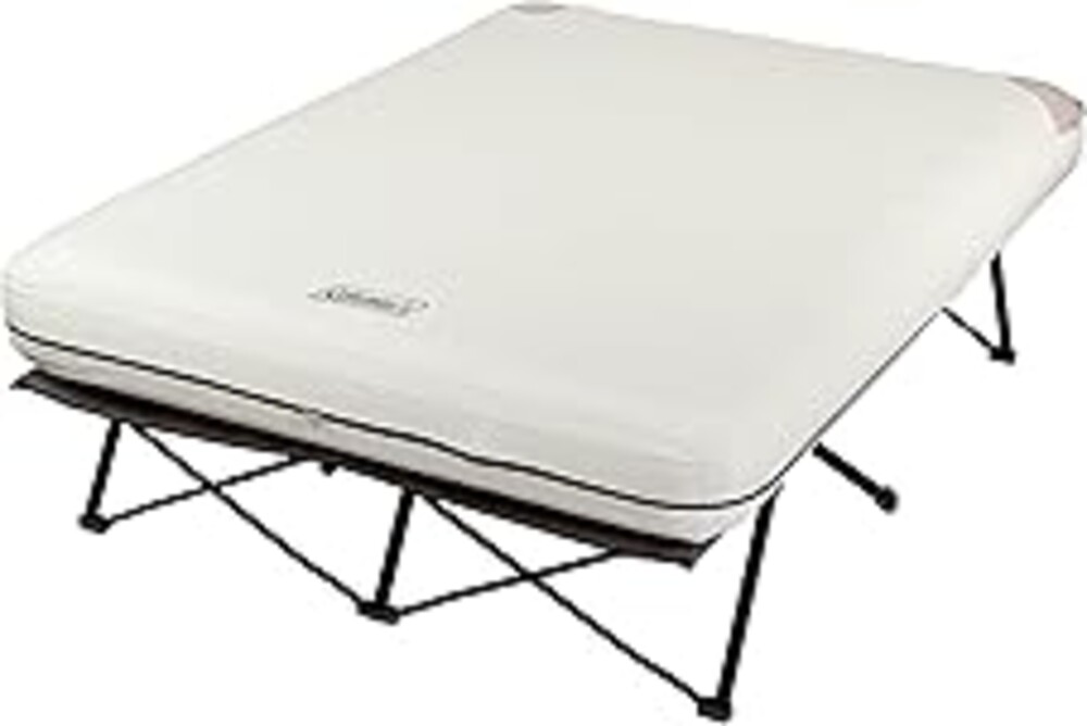 Coleman Queen-Size Airbed Cot Combination, Folding Air Mattress with Steel Frame & Side Table, Battery Pump Included, Great for Camping, Lounging, Elevated Sleeping, Guests, & More