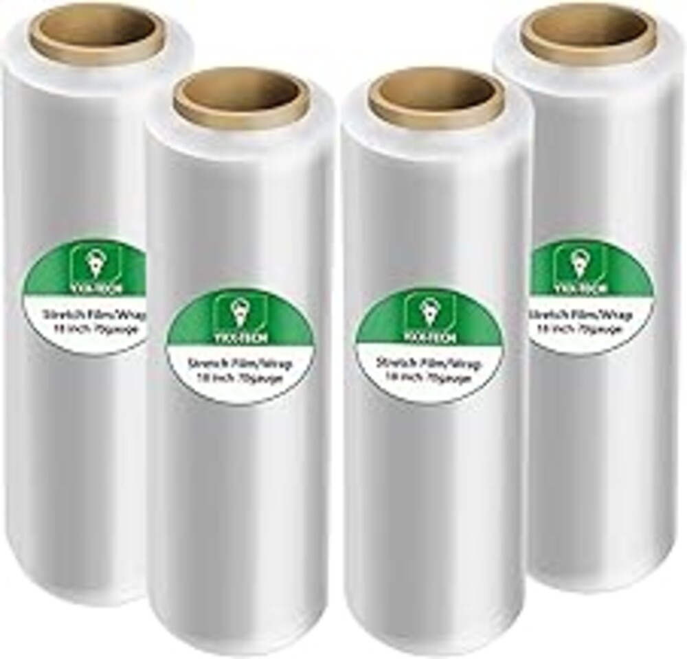 YXX-TECH Stretch Wrap Roll - Heavy Duty Industrial Strength 18inch 1500ft,Clear Cling Shrink Wrap Roll 70 Gauge - Ideal for Furniture, Moving, Shipping, and Pallet Packing -4pack