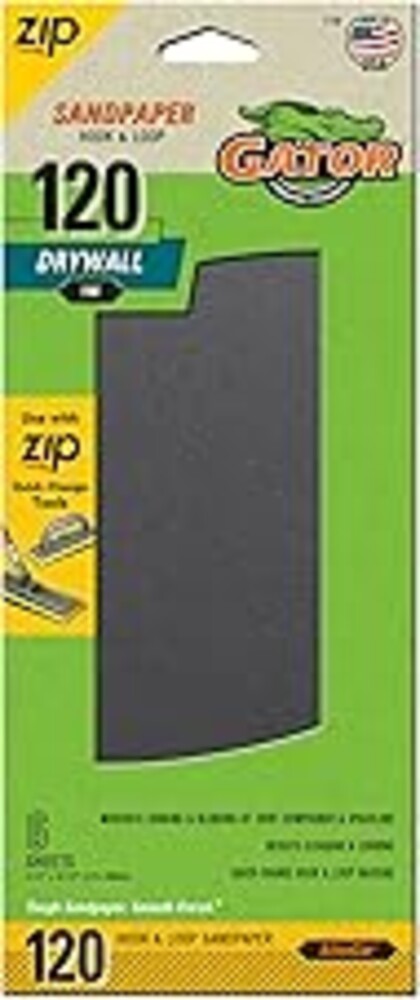 Gator 7158 Hook and Loop Fine 120-Grit Drywall Sheet Sandpaper, 4.5 x 10.5 Inch, 6 Sheets