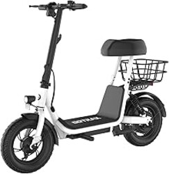 Gotrax A5 Electric Scooter w/Seat for Adults, 12" Pneumatic Tire, Max 15.5 Miles&15.5 Mph Power by 400W Motor, Dual Rear Shock Absorber&Dual Brake, Comfortable Wider Seat&Carry Basket&Hook, White