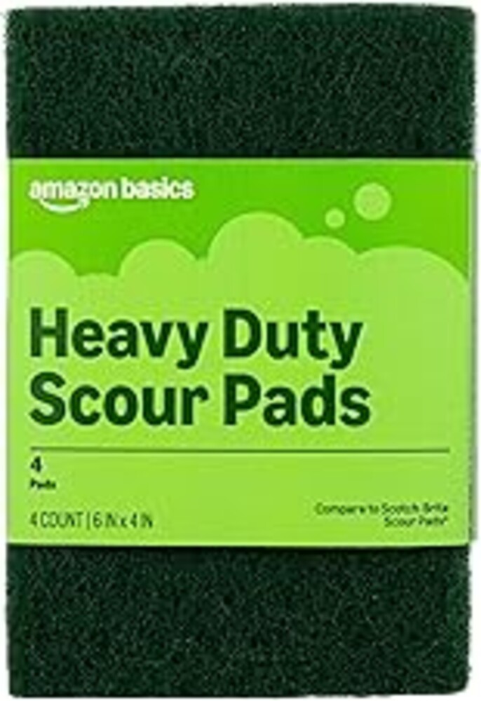 Amazon Basics Heavy Duty Scour Pads, Dish Scrubber for Kitchen + Outdoor, 4 Count, Pack of 1
