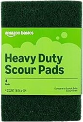 Amazon Basics Heavy Duty Scour Pads, Dish Scrubber for Kitchen + Outdoor, 4 Count, Pack of 1