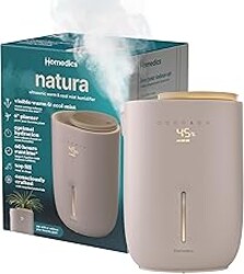 Homedics Natura Ultrasonic Warm & Cool Mist Humidifier, 1.3-Gal for Large Rooms, 60-Hr Runtime, Plant Holder, Programmable Humidity, Auto Shutoff, Nightlight Small Pot Compatible(Plant Not Included)