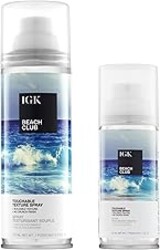 IGK Beach Club Volumizing Texture Spray Bundle, Beach Waves, 5 Oz + 1.7 Oz | Full Size + Travel Size Duo, Tousled Beachy Texture, Non-Drying Fullness, Flexible Hold, For All Hair Types, Vegan