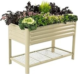 Elevated Raised Garden Bed-V Series, 2' x 4' Garden Beds with Legs & Storage Rack for Patio Porch, 700 Lbs Weight Capacity, Outdoor Planter Boxes for Gardening Herbs Vegetables Flowers, Pearl White