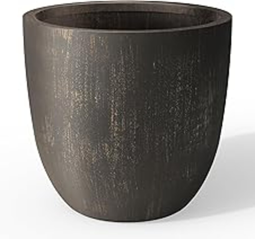 Kante 18 Inch Dia Round Concrete Planter, Indoor Outdoor Large Plant Pot with Drainage Hole and Rubber Plug for Home Patio Garden, Oil Rubbed Bronze