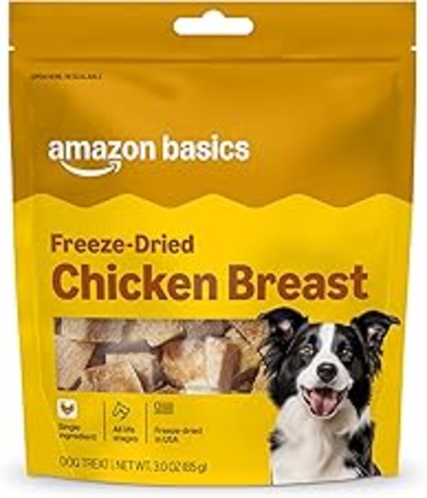 Amazon Basics Dog Treats Freeze Dried Raw Single Ingredient Chicken Breast, High Protein, Healthy Training Treats or Meal Topper for all Dogs, Grain-Free, 3 Oz (Pack of 1) (Previously Wag)