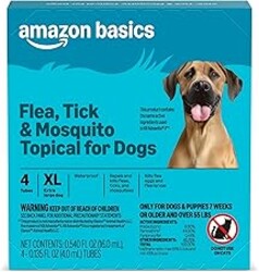Amazon Basics Preventative Flea, Tick & Mosquito Topical Treatment for X-Large Dog (Over 55 Pounds), 4 Count, Packaging May Vary