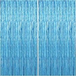 2 Pack Party Decorations Blue Streamers Fringe Backdrop Ocean Themed Decorations Foil Curtain Backdrop Blue Birthday Baby Shower Bachelorette Christmas Party Decor Supplies
