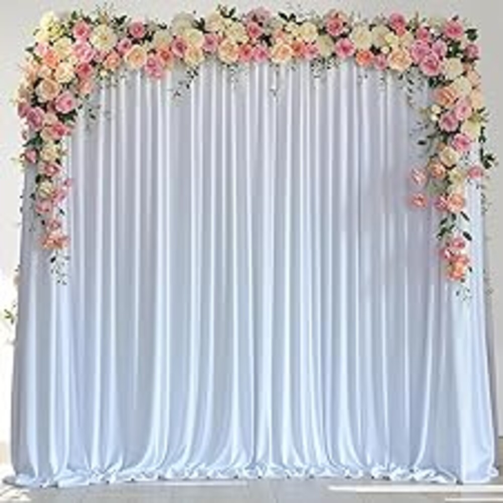Wokceer White Backdrop Curtain for Wedding Parties 10x8FT Wedding Curtains Backdrop Drapes Polyester for Photoshoot Baby Shower Birthday Party Curtains Photography Background 2 Panels 5x8FT