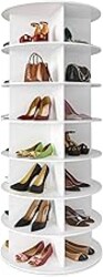 SpaceAid 7 Tier Rotating Shoe Rack Tower, Spinning Shoe Display Lazy Susan, Revolving 360 Shoe Rack Storage Round Carousel, Vertical Handbag Rotate Shoes Closet Organization (7-Tier White)