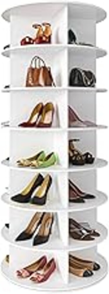 SpaceAid 7 Tier Rotating Shoe Rack Tower, Spinning Shoe Display Lazy Susan, Revolving 360 Shoe Rack Storage Round Carousel, Vertical Handbag Rotate Shoes Closet Organization (7-Tier White)