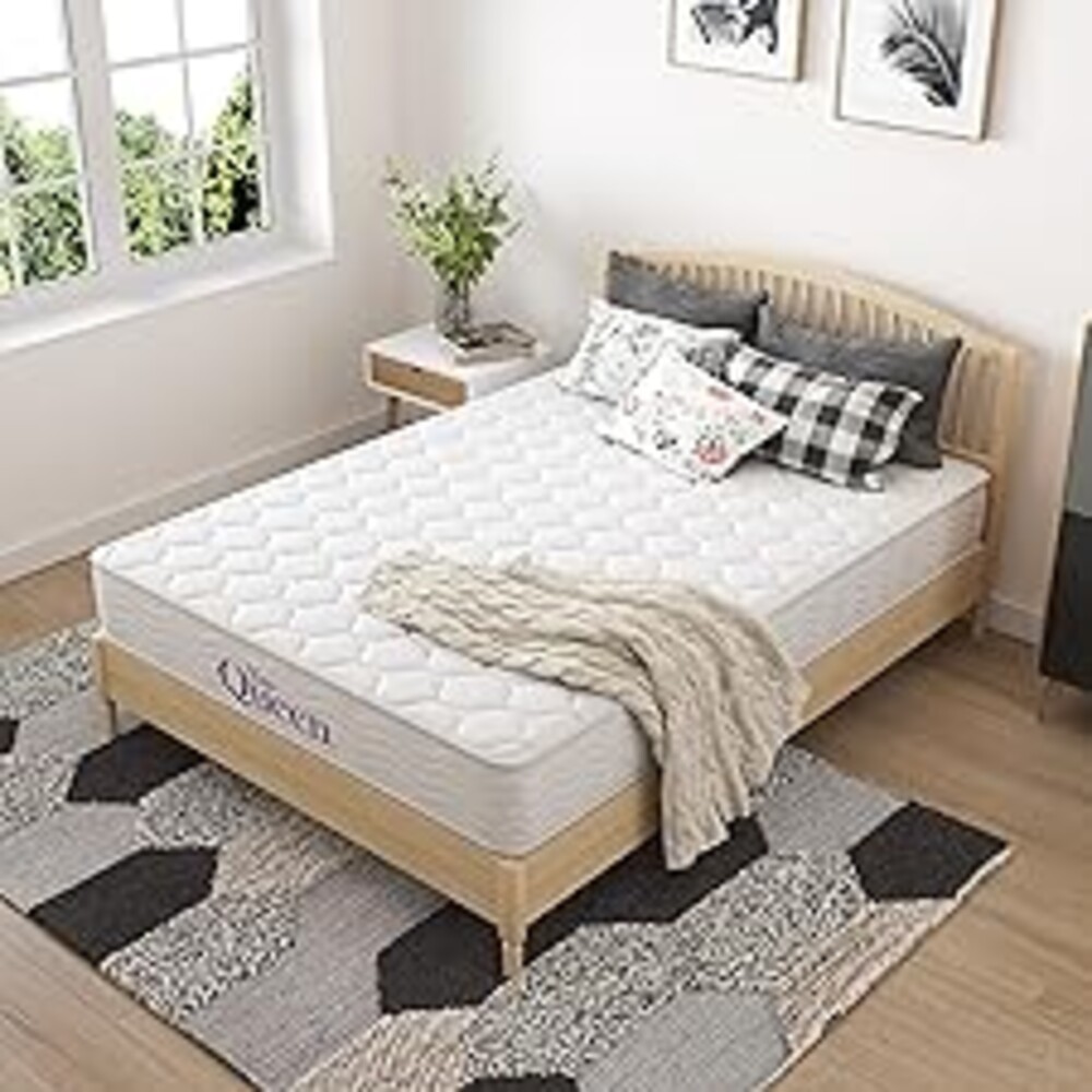 NapQueen 8 Inch Innerspring Full Size Medium Firm Memory Foam Mattress, Bed in a Box White