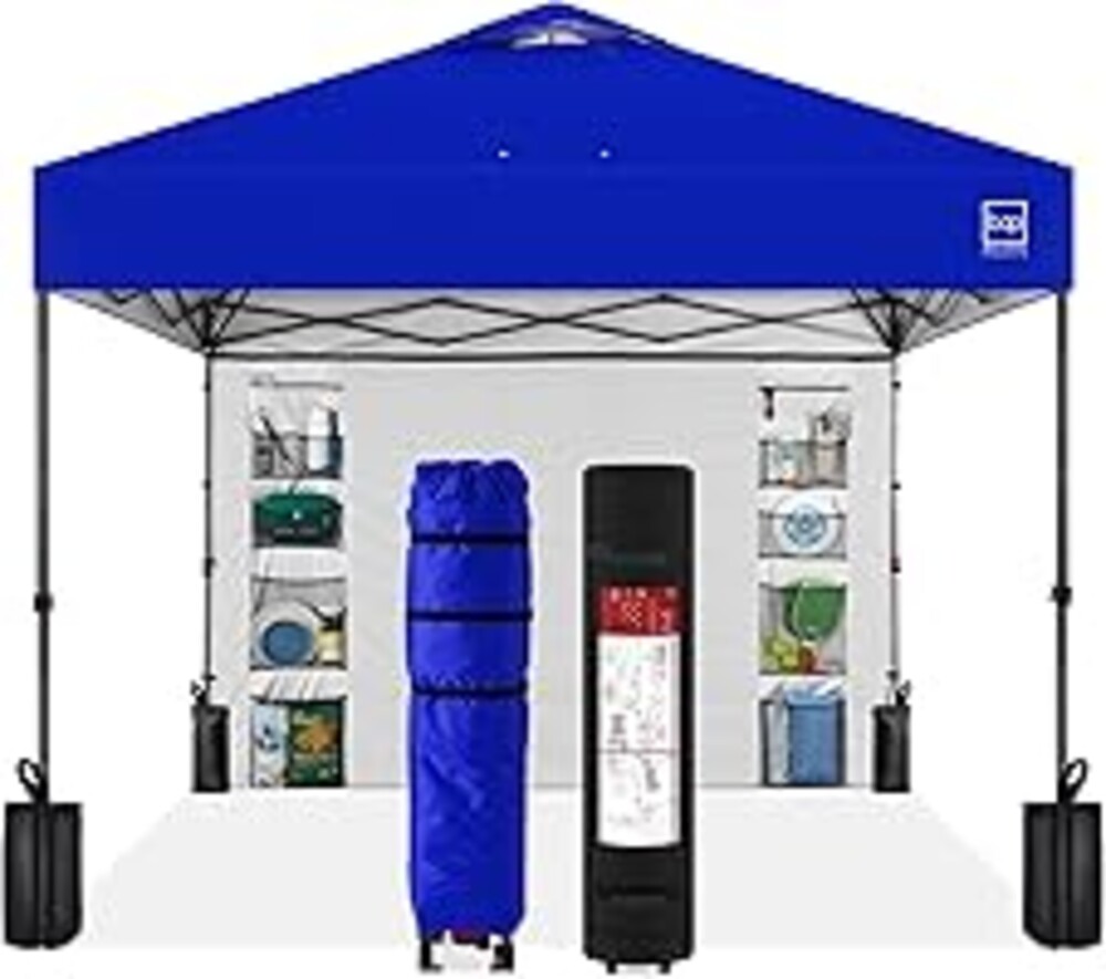Best Choice Products 10x10ft Pop Up Canopy Tent with Sidewall, 1 Person 1 Minute Set Up, Carry Case, 4 Weight Bags - Resort Blue