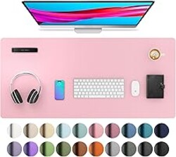 Aothia Leather Desk Pad Protector, Mouse Pad, Office Desk Mat, Non-Slip PU Leather Desk Blotter, Laptop Desk Pad, Waterproof Desk Writing Pad for Office and Home (36" x 17", Fairy Pink)