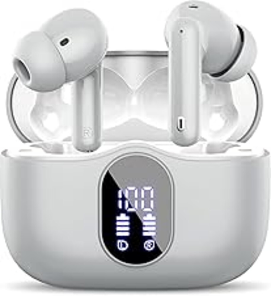 Btootos Wireless Earbuds Bluetooth 5.3 Headphones Bass Stereo Ear Buds with Noise Cancelling Mic LED Display in Ear Earphones IP7 Waterproof 36H Playtime for Laptop Pad Phones Sports Graphite Gray