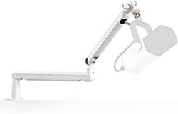 FIFINE Boom Arm Mic Stand, Low Profile Microphone Arm Stand, Podcast Mic Boom Arm with Desk Mount, Cable Channels Management, Metal Boom Arm White for Recording/Streaming/Gaming/Home Office-BM88W