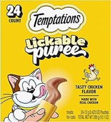 Temptations Creamy Puree Squeezable Lickable Cat Treats, Wet Cat Treats with Chicken, 0.42 oz. Tubes, 24 Count