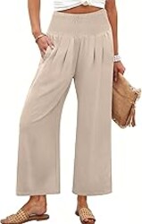 ANRABESS Womens Pants Wide Leg High Waisted Palazzo Pants Summer Flowy Beach Lounge Casual Trousers with Pockets