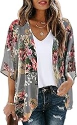 Women's Floral Print Puff Sleeve Kimono Cardigan Loose Cover Up Casual Blouse Tops 2026