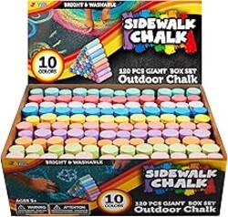 JOYIN 120 PCS Sidewalk Chalks for Kids Giant Box Non-toxic Jumbo Colored Washable Sidewalk Chalk for Toddlers in 10 Colors