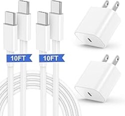 iPhone 17 16 15 Fast Charger and 10ft Type C to C Cable Cord Long, USB C Charging Block for Apple iPhone 17 Pro Max/17 Air/16 Pro/15 Plus,iPad 12.9/11 inch/4/3/Mini,Wall Plug Power Adapter Cube Brick
