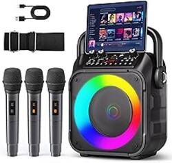 Karaoke Machine, Portable Bluetooth Speaker with 3 Wireless Microphones for Adults & Kids with Lights, Karaoke Microphone with PA System Supports USB/TF/FM/AUX for Home Party Home System Packages