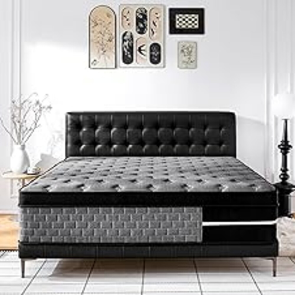 Quarota Queen Size Mattress 12 inch, Hybrid Mattress in a Box, Individually Pocket Springs, Medium Firm Feel for Pressure Relief, Breathable Comfort, CertiPUR-US Certified