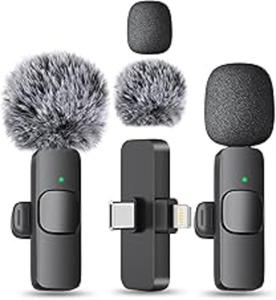 MAYBESTA Wireless Mini Microphone for iPhone, Android Phone - 2 Pack Lavalier Lapel Mic for Audio Video Recording - Clip on Content Creator Microphones for YouTube Tiktok Podcast Vlogging