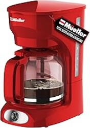 MUELLER HOME 12-Cup Red Coffee Maker - Perfect for Home or Office, Borosilicate Carafe, Auto-Off, Reusable Filter, Anti-Drip, Keep-Warm Function, Clear Water Level Window, Red Kitchen Accessories