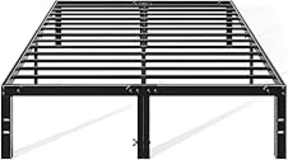 OLIXIS Metal Queen Bed Frame - 14in High with Storage Space, No Box Spring Needed with Sturdy Steel Slat Support, 2200LBS Heavy Duty for Easy Assembly, Black for Bedroom