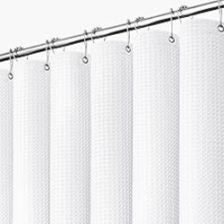 Dynamene White Fabric Shower Curtain, Waffle Weave Heavy Duty Thick Fabric Shower Curtains for Bathroom, 256GSM Weighted Hotel Luxury Cloth Shower Curtain Set with 12 Plastic Hooks, 72Wx72H, White