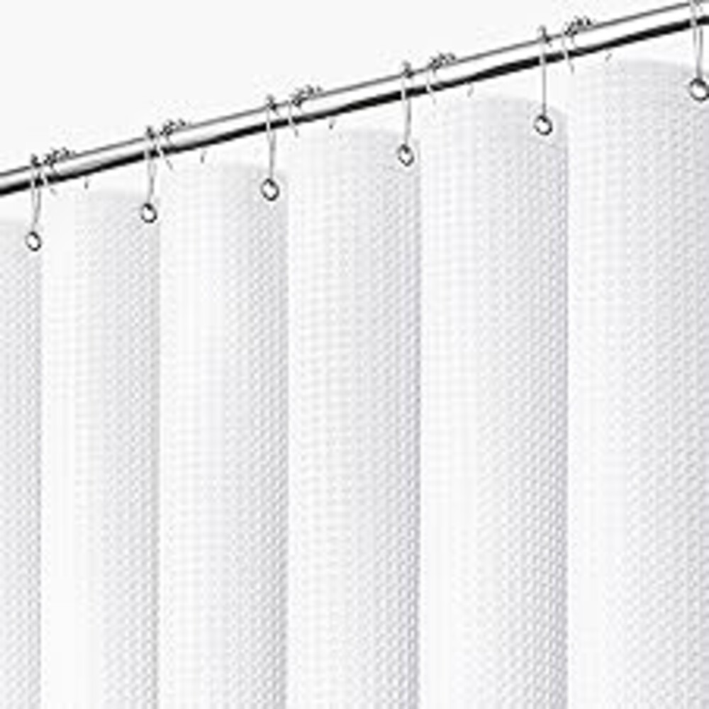 Dynamene White Fabric Shower Curtain, Waffle Weave Heavy Duty Thick Fabric Shower Curtains for Bathroom, 256GSM Weighted Hotel Luxury Cloth Shower Curtain Set with 12 Plastic Hooks, 72Wx72H, White