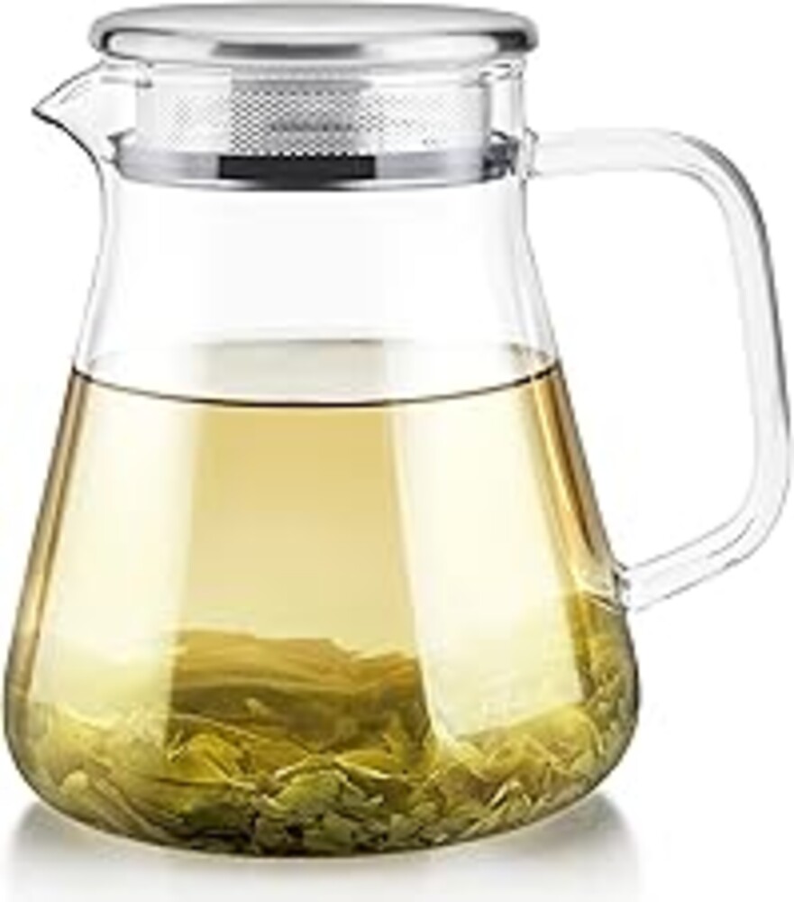 Teabloom One-Touch Tea Maker, 2-in-1 Teapot and Kettle with Stainless Steel Filter Lid for Loose Tea – Stain-Free Borosilicate Glass Teapot (27 Oz) – Tea Connoisseur's Choice