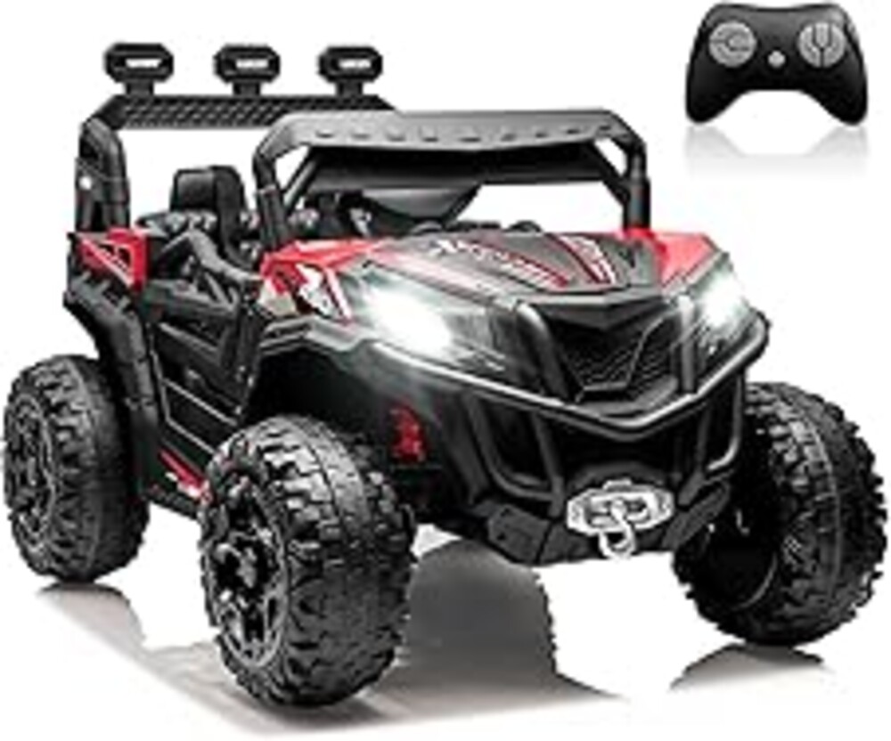 ANPABO 24V Ride on Toys for Big Kids w/Remote Control, 4X75W Motors, Max 4.5MPH, 4WD/2WD Switchable, 4 Shock Absorbers, 19" Spacious Seat, Bluetooth, Electric Car for Kids(Red)