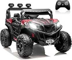ANPABO 24V Ride on Toys for Big Kids w/Remote Control, 4X75W Motors, Max 4.5MPH, 4WD/2WD Switchable, 4 Shock Absorbers, 19" Spacious Seat, Bluetooth, Electric Car for Kids(Red)