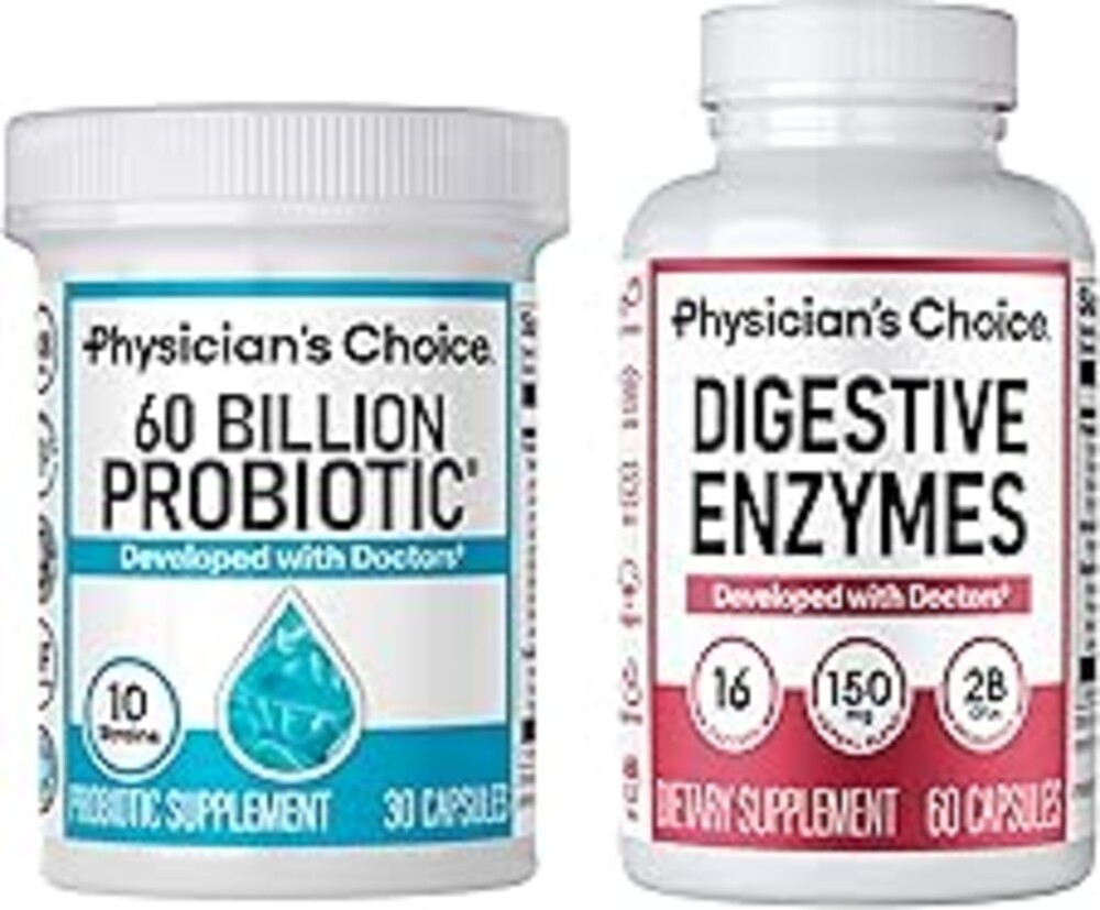 Physician's CHOICE Advanced Gut Health Bundle: 60 Billion Probiotics 30ct + Digestive Enzymes 60ct for Digestive, Gut, and Immune Health Supports Occasional Constipation, Diarrhea, Gas, and Bloating