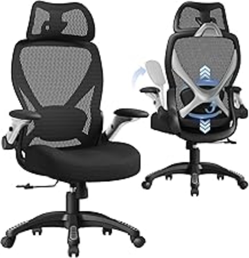 ELABEST X100 Ergonomic Mesh Office Chair, Big and Tall Hone Desk Chair with 5D Flip-Up Arms, Adjustable 3D Lumbar Support,Gaming & Executive Computer Chairs for Long Hours, Padded Seat
