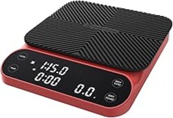 Maestri House S3 Coffee Scale with Timer, 3kg/0.1g Rechargeable Digital Scale, 3 Brew Modes, Adjustable Ratios & Flow Rate Display, Barista-Grade for Pour-Over, Espresso, French Press – Red