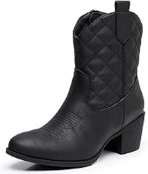 GLOBALWIN Cowboy Boots for Women – Classic Round Toe Western Booties with Comfort Insole – Embroidered Almond Toe Cowgirl Boots, Versatile 2" Block Heel Fashion Boots for Concerts & Daily Wear