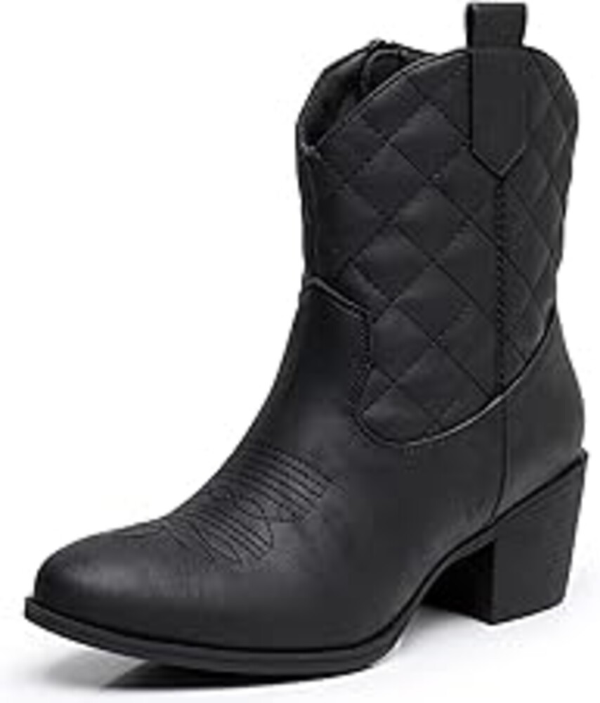 GLOBALWIN Cowboy Boots for Women – Classic Round Toe Western Booties with Comfort Insole – Embroidered Almond Toe Cowgirl Boots, Versatile 2" Block Heel Fashion Boots for Concerts & Daily Wear