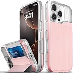 VENA vCommute for iPhone 16 Pro Wallet Case, [Military Grade Drop Protection] Flip Leather Cover Slot Card Holder with Kickstand - Pastel Pink