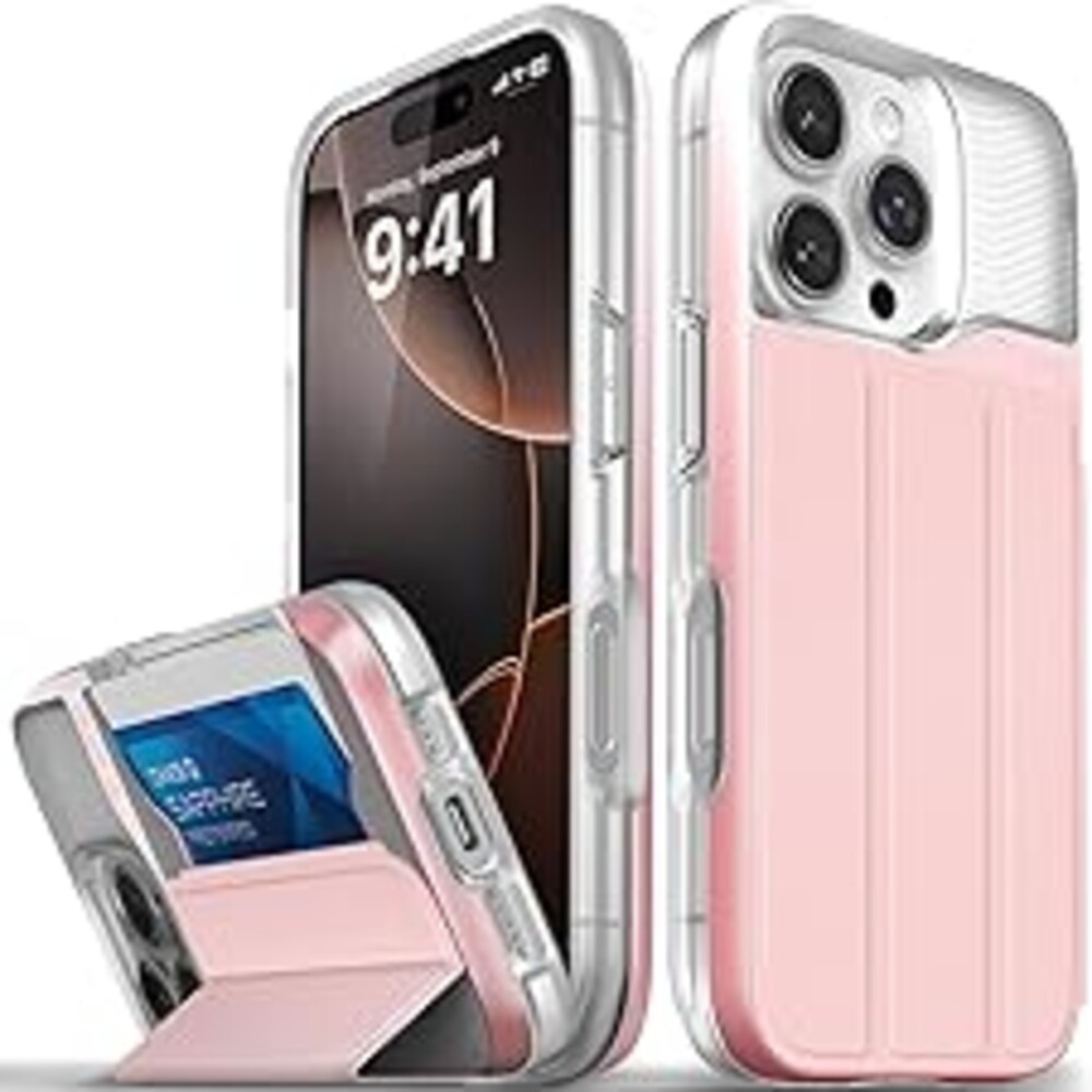 VENA vCommute for iPhone 16 Pro Wallet Case, [Military Grade Drop Protection] Flip Leather Cover Slot Card Holder with Kickstand - Pastel Pink
