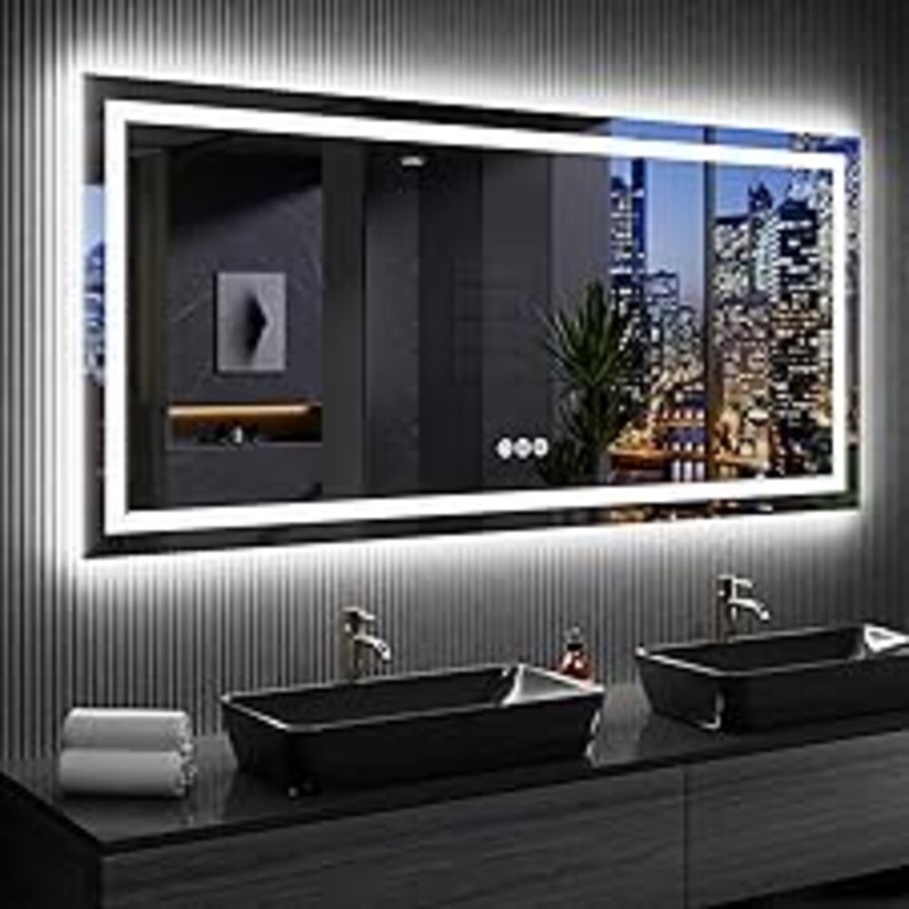 LOAAO 77"X36" LED Bathroom Mirror with Lights, Anti-Fog, Dimmable, RGB Backlit + Front Lighted, Bathroom Vanity Mirror for Wall, Memory Function, Waterproof, Tempered Glass