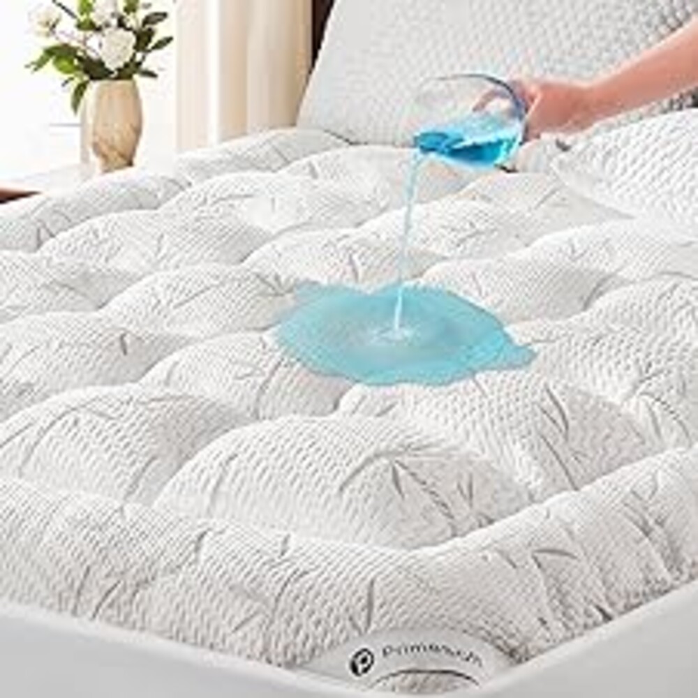 PRIMESOFT 100% Waterproof King Size Mattress Topper, Thick Pillow Top Mattress Pad，Up to 21 Inch Deep Pocket,Soft Breathable Mattress Pad for Back Pain, Protector Cover(White)