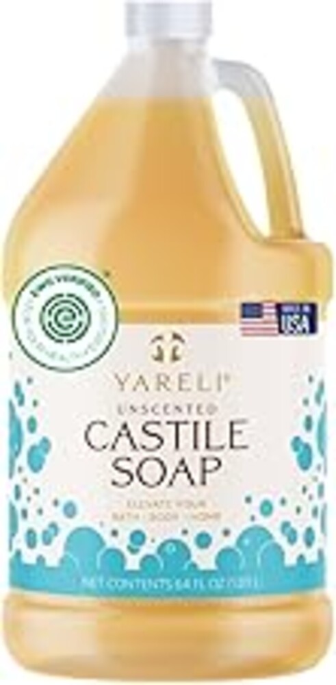 YARELI Pure Castile Soap Liquid Unscented 64oz – EWG Verified Organic Oils, Fragrance-Free Body Wash, Castile Soap for Bath Body Home Laundry – Made in USA, Vegan